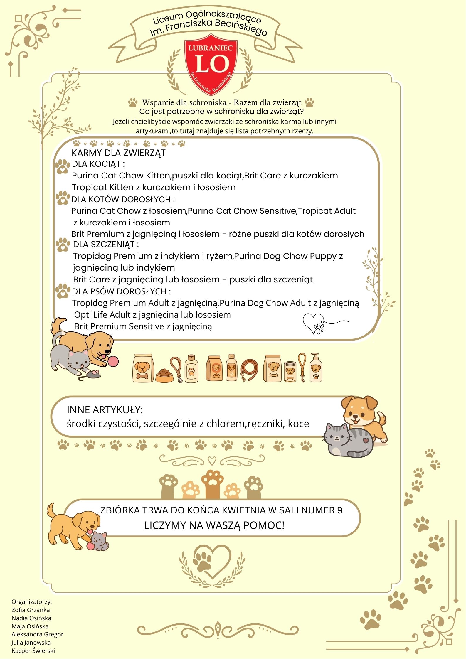 Plakat - zbiórka karmy dla schroniska - oficjalna wersja
